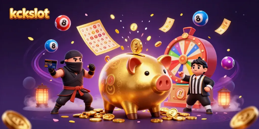 Kckslot menyajikan ilustrasi kasino 3D yang memukau dengan karakter petarung dan elemen permainan yang dinamis.
