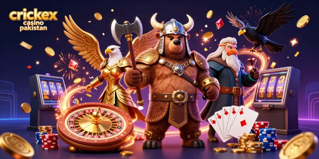 Experience thrilling gameplay at crickex casino pakistan with vibrant illustrations of dynamic casino elements.