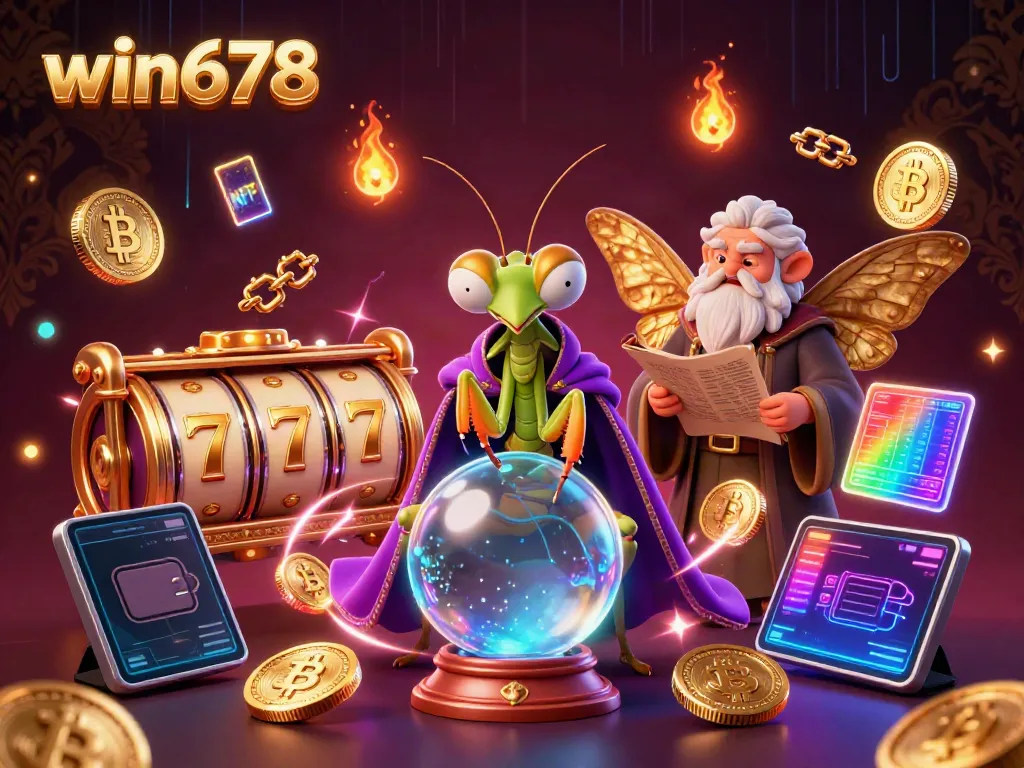 Experience win678's mystical gaming atmosphere with detailed 3D characters and vibrant casino elements.