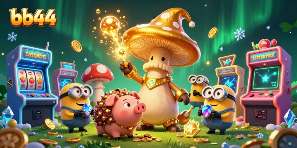 Experience thrilling wins with bb44 featuring a magical golden wizard, a treasure-seeking pig, and vibrant casino elements.