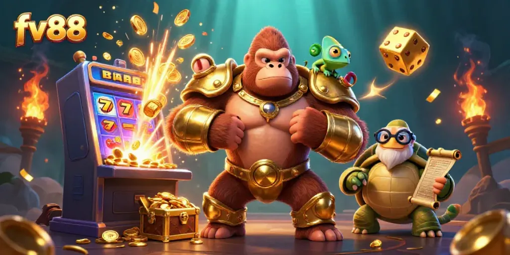 Engage in excitement with FV88's dynamic casino gameplay featuring vibrant characters and rich visuals.