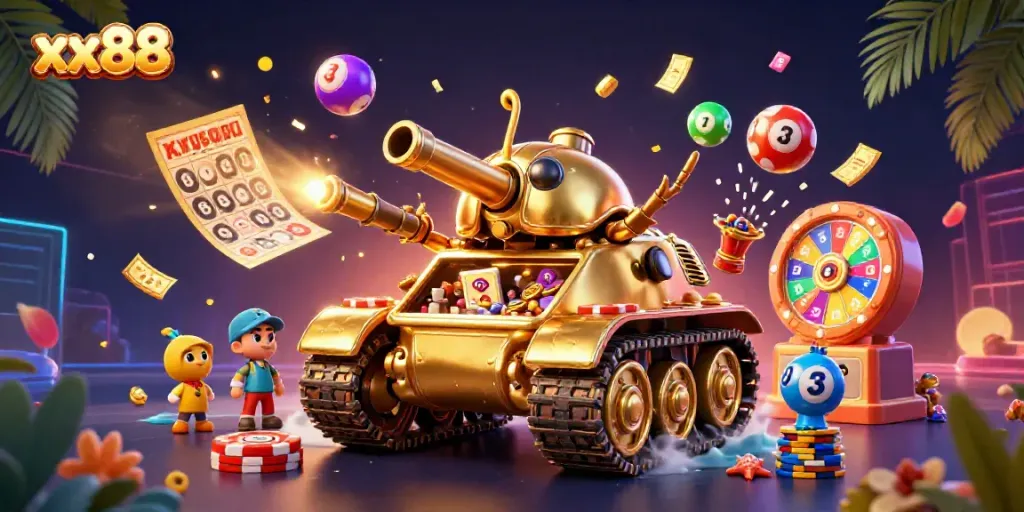 Engage in exciting casino gaming with the vibrant imagery of xx88 featuring colorful lottery balls and dynamic game elements.