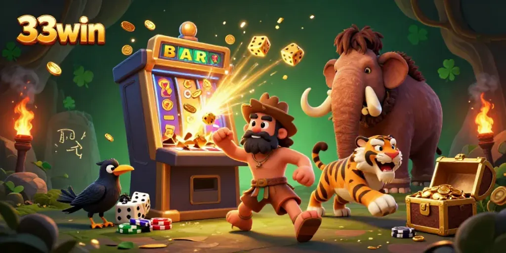 Experience thrilling wins with 33win at a vibrant prehistoric casino filled with action and dynamism.