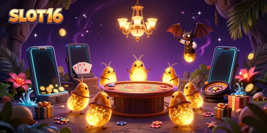 Engage with SLOT16's vibrant casino casino experience, illuminated by glowworms and packed with action.