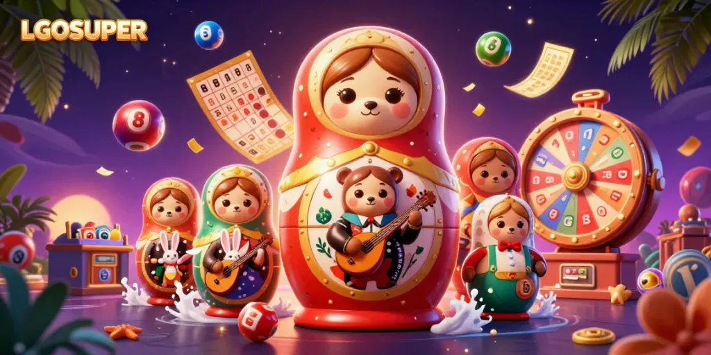 Experience thrilling casino fun with LGOSUPER as playful bears and golden prizes create a vibrant atmosphere.