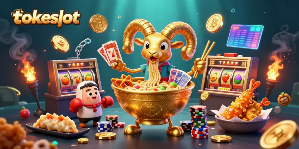 Permainan slot menarik di platform tokeslot dengan elemen kartun yang ceria dan penuh warna.