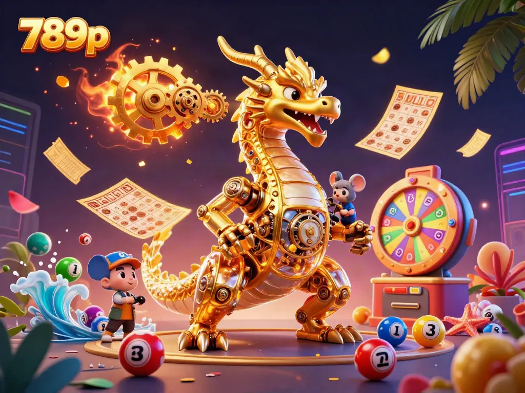 Experience the thrill of 789p with a golden dragon and lottery elements in a vibrant scene.