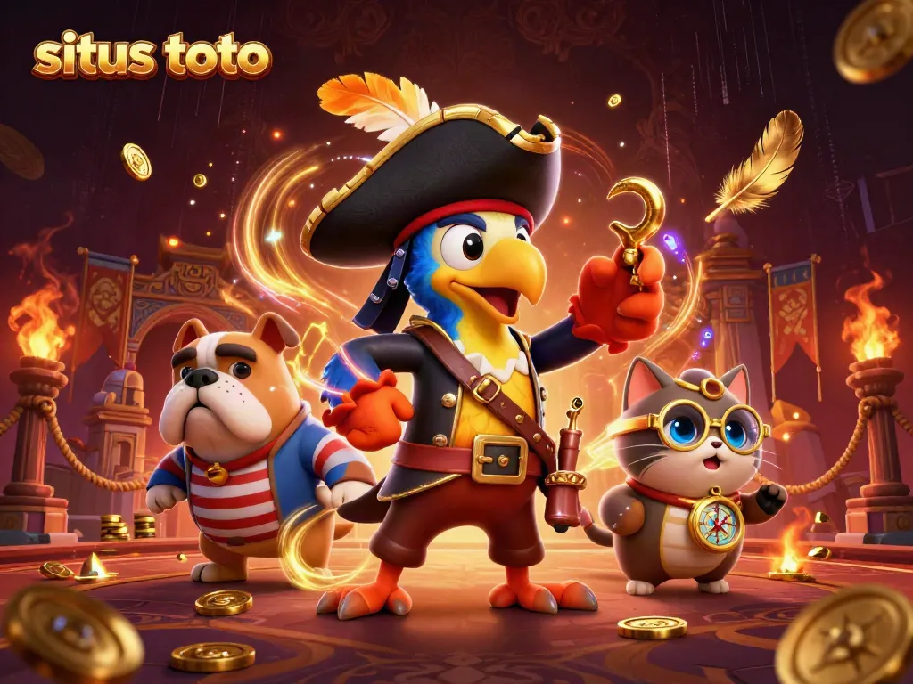 Experience thrilling gameplay with situs toto in an energetic pirate-themed illustration.