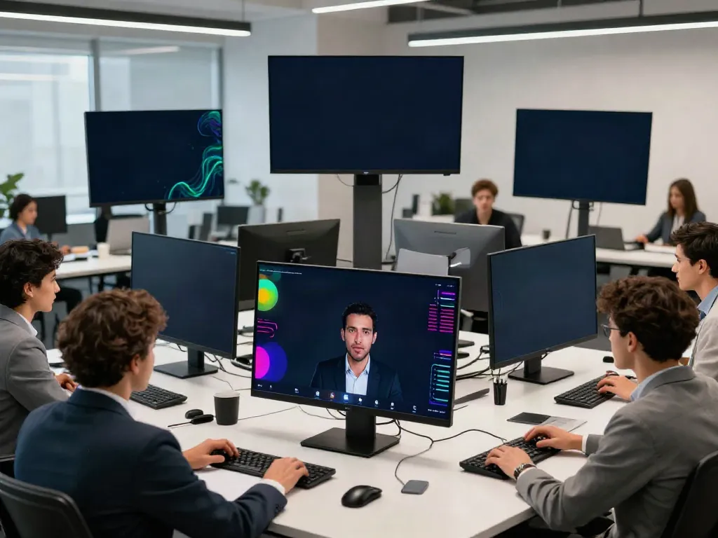 Engaging deepfake free meetings environment with diverse participants in a virtual conference setting.