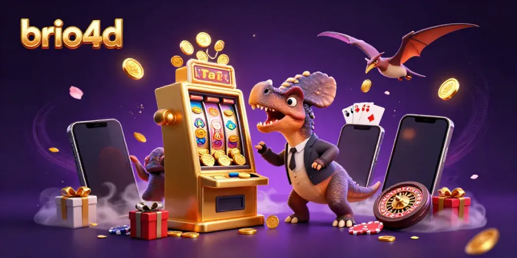 brio4d's pachycephalosaurus wins the jackpot with golden coins pouring from the slot machine