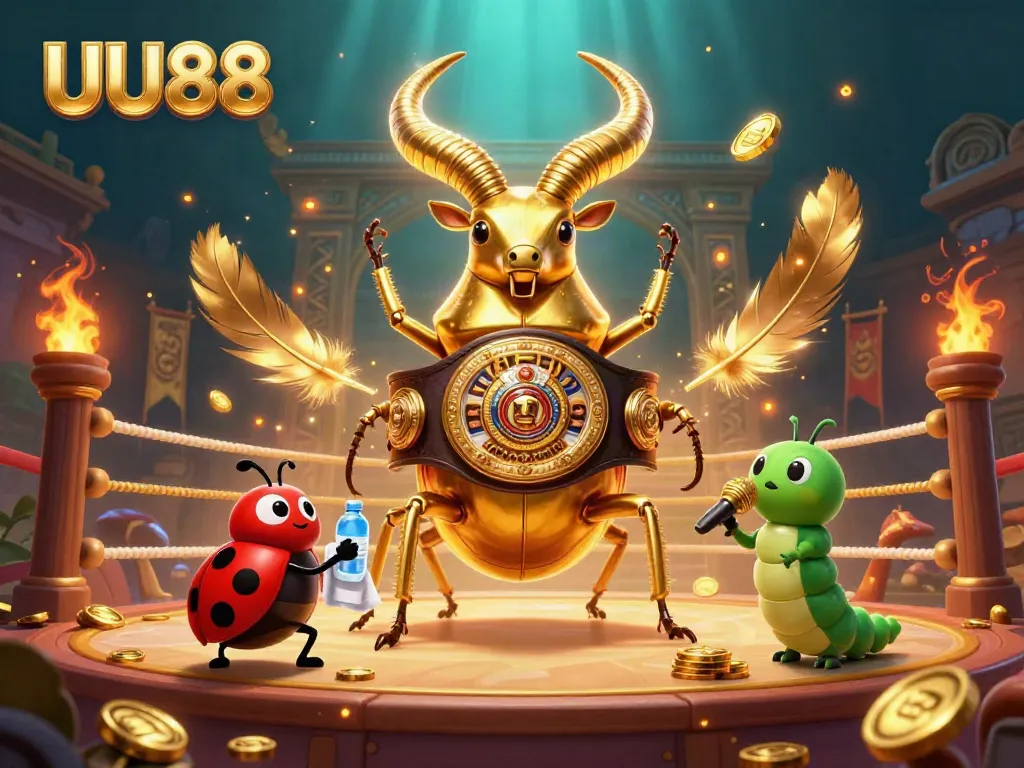 Experience the thrill of winning at UU88 with a dynamic 3D illustration of colorful casino characters and elements.
