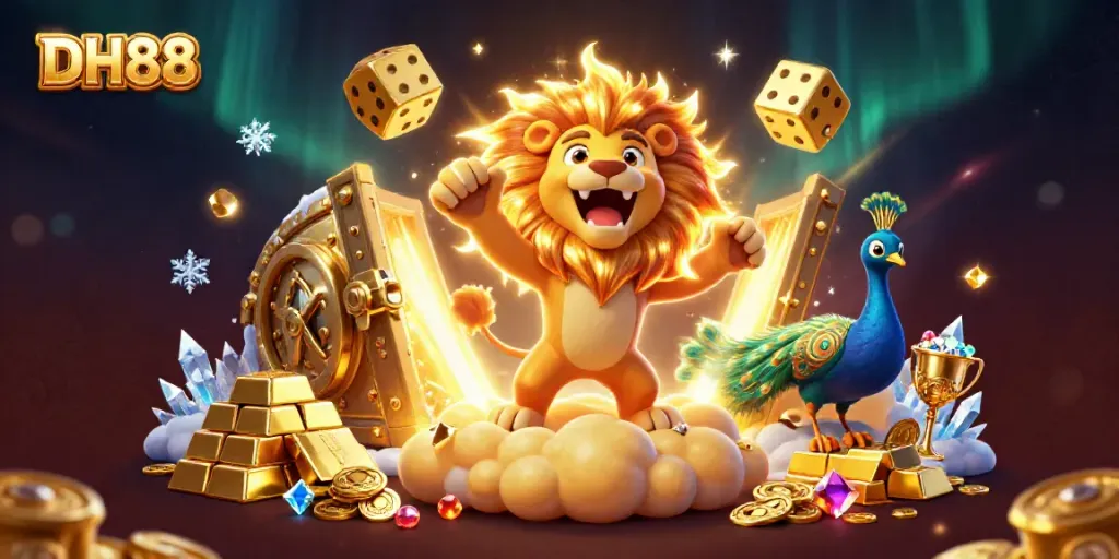 Experience thrilling wins at DH88 with a dynamic 3D illustration showcasing vibrant casino elements.