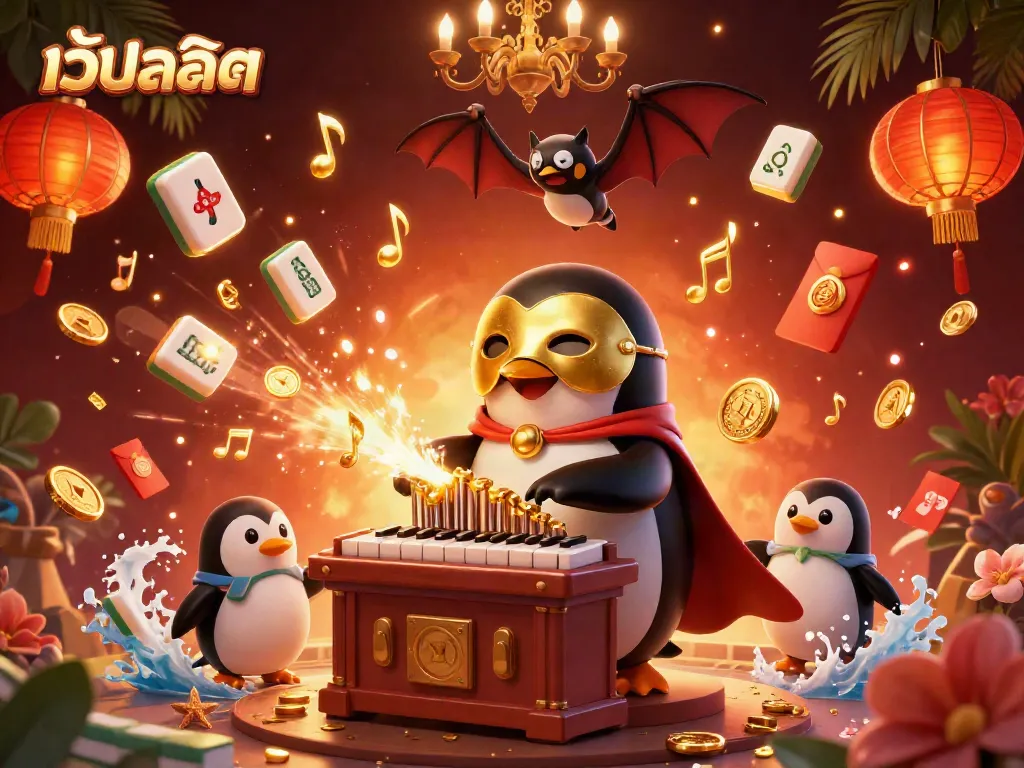 การเล่นเว้ปสล็อตสล็อตด้วยเพนกวินโอเปร่าที่แต่งตัวประดับทอง