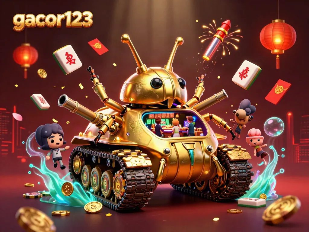 Experience the exciting world of gacor123 with a vibrant casino adventure in a 3D illustration.