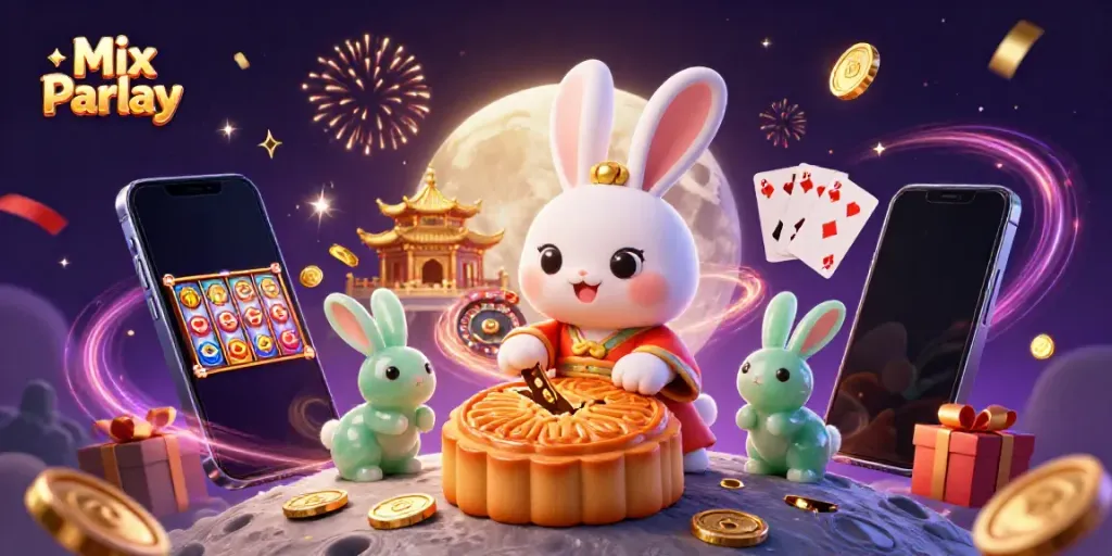 Experience winning with Mix Parlay as the moon rabbit features poker chips in a vibrant casino setting.