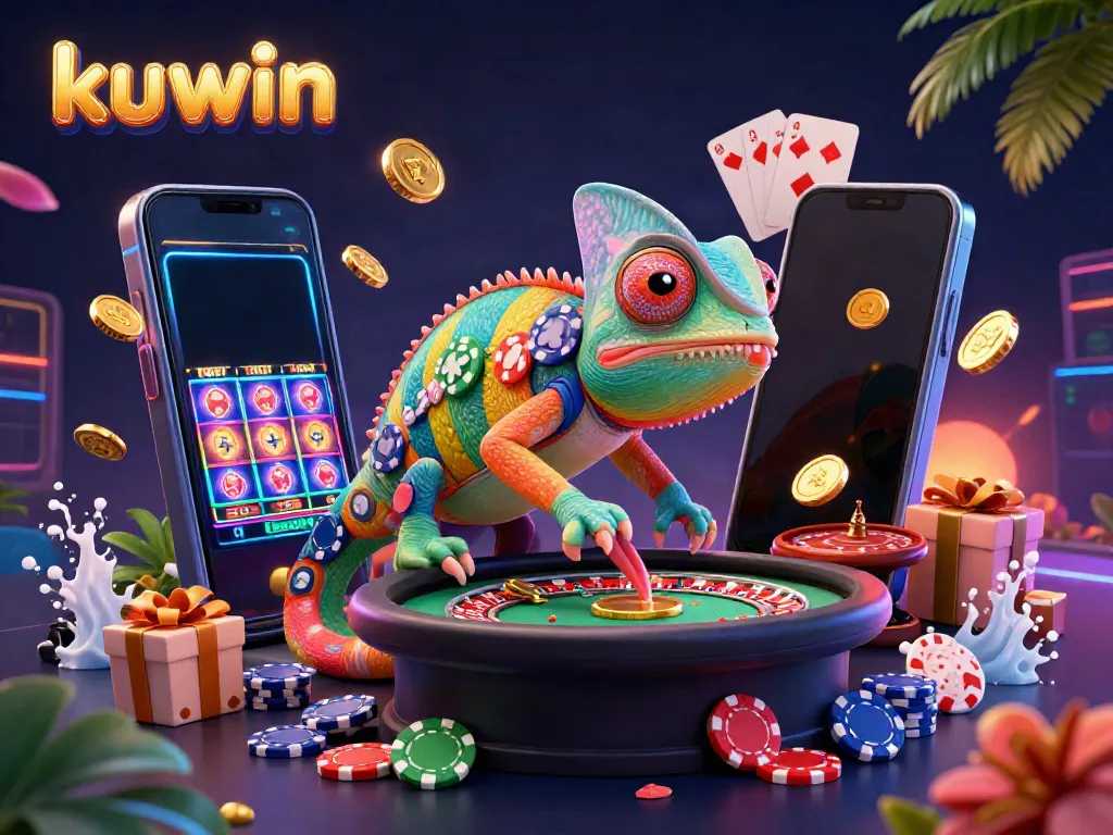 Win big with kuwin's exciting games and vibrant chameleon owner in a dazzling casino scene.
