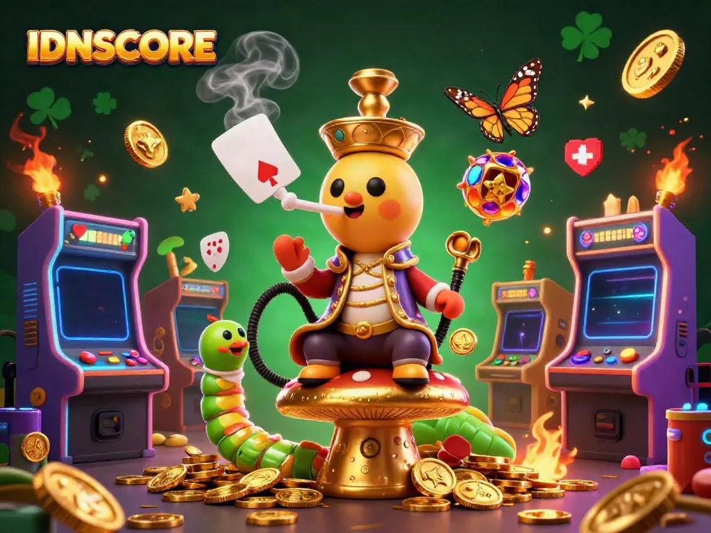 Engage in winning strategies at IDNSCORE with a vibrant casino-themed illustration featuring characters and gaming elements.