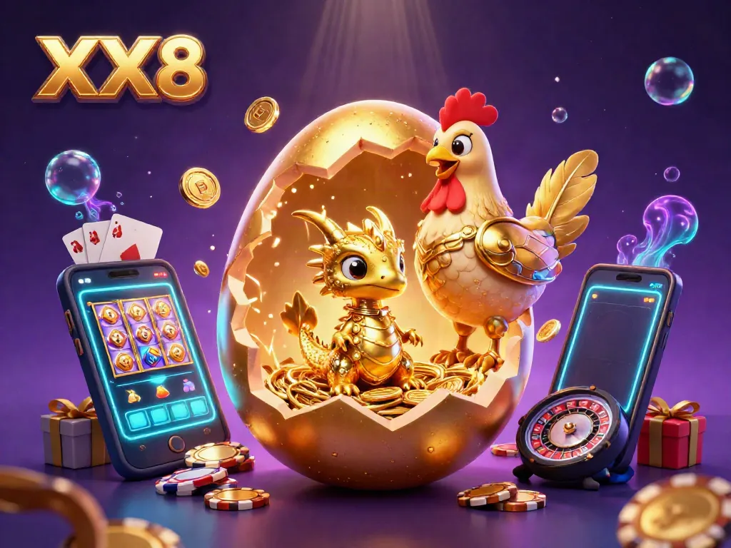 Engaging XX8 casino scene with a golden dragon and dynamic game elements creating a thrilling atmosphere.