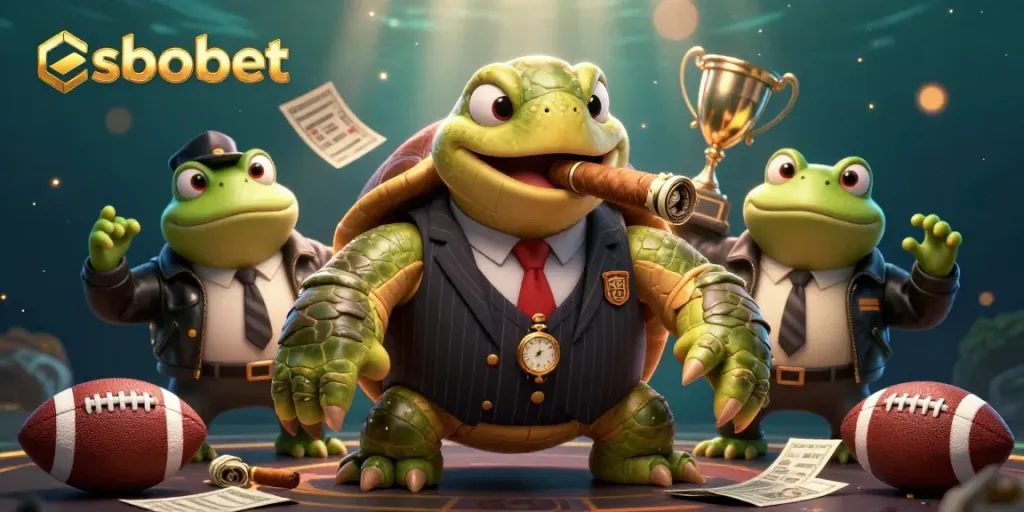 Engage in sports betting excitement with sbobet, featuring vibrant 3D characters amidst sports betting elements.