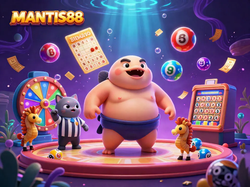 Join MANTIS88 in an immersive underwater casino battle featuring a fluffy fugu, a wise catfish referee, and exciting game elements!