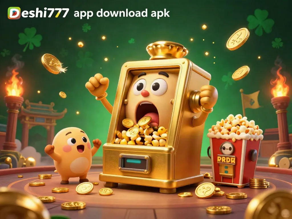 Experience the excitement of winning with the Deshi777 app download apk, featuring a lively jackpot scene with slot machines.