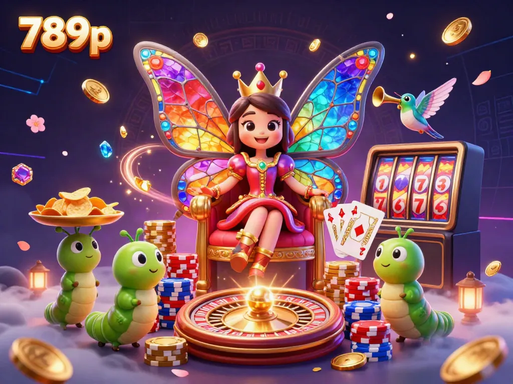 Engage with the vibrant 789p casino world featuring a butterfly queen amidst casino elements.